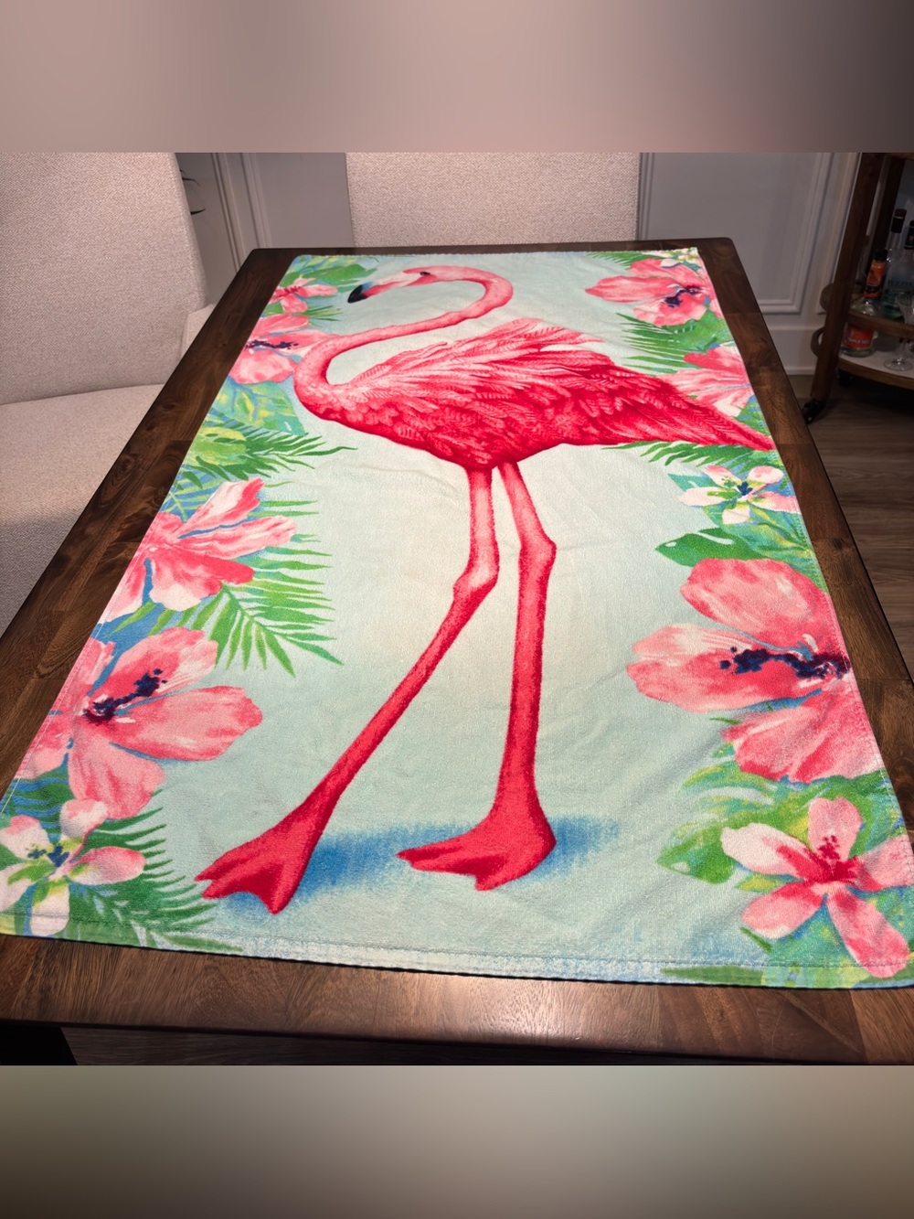 Vibrant Tropix Tropical Pink Flamingo Beach Towel Aqua Hibiscus 30X55” Coastal